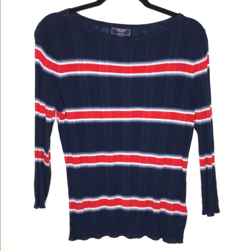 Chaps Denim Petite Size Petite Large Linen Blend Striped Sweater